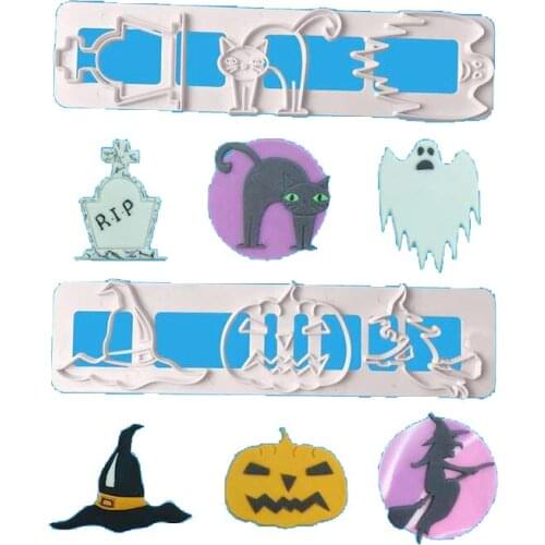 Halloween Embossed Pumpkin Cat Ghost Cookie Cutter Plastic Biscuit Knife Fruit Cake Kitchen Tools Mold Embossing Printing