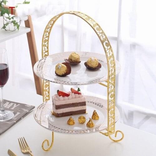 Hot Metal Cake Stand Double-Layer Arch-Shaped Golden Fruit Dessert Rack Wedding Birthday Party Decoration Cupcake Stand