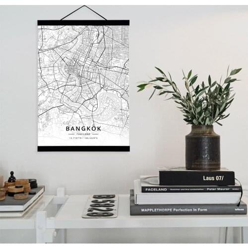 Bangkok, Thailand City Map Wooden Framed Canvas Painting Home Decor Wall Art Print Pictures Poster Hanger
