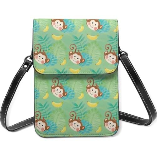 Monkeys Bananas Cell Phone Purse Smartphone Wallet Leather Shoulder Strap Handbag Women Bag