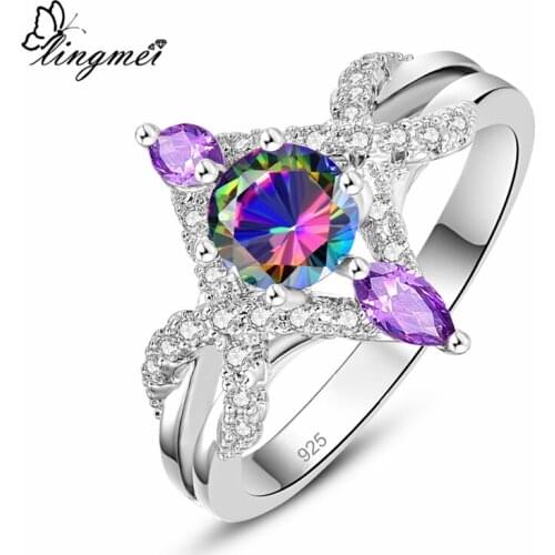 Lingmei Wholesale Women Fashion Gorgeous Wedding Rings Elegant Zircon Silver Color Ring Size 6 7 8 9 Charms Annviersary Gifts