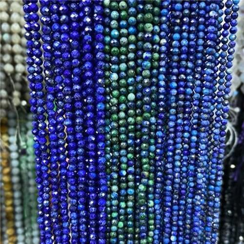 Tiny Small Natural Lapis Lazuli Faceted Round Beads 2mm 3mm Blue Gem Stone Loose Beads for DIY Jewelry Making Bracelet Necklace