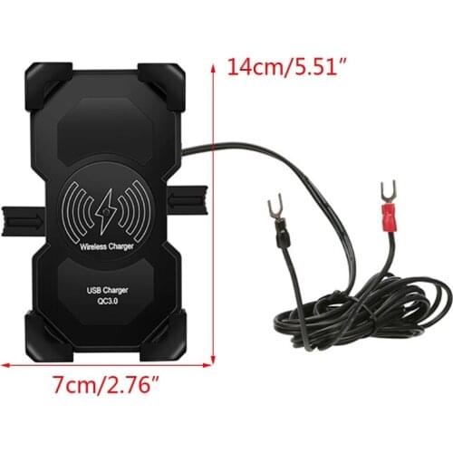 Motorcycle QC3.0 USB 15W Wireless Charger Mount Motorbike Mirror Phone Holder 448F
