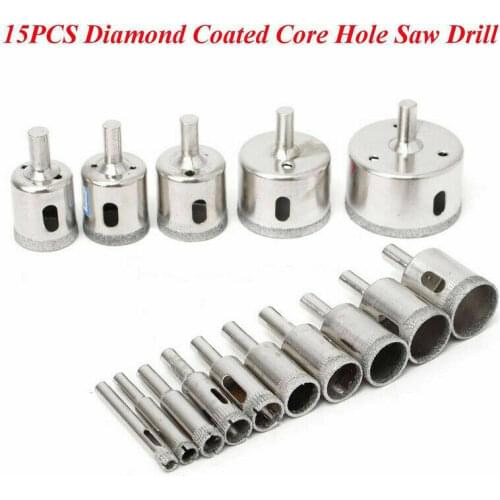 15 pcs Diamond Drill Bits Glass Tile Hole Saw Bits Set, Hollow Core Drill Bits, Extractor Remover Hole Saws for Glass, Ceramics