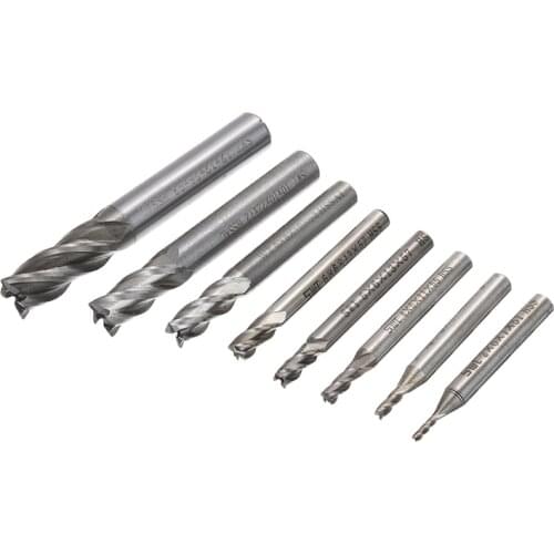 8PCS Milling Cutter Bit HSS Carbide Straight Shank 4 Flute End Mill Set CNC Metal Cutter Drill Bit Tool 2/3/4/5/6/8/10/12mm