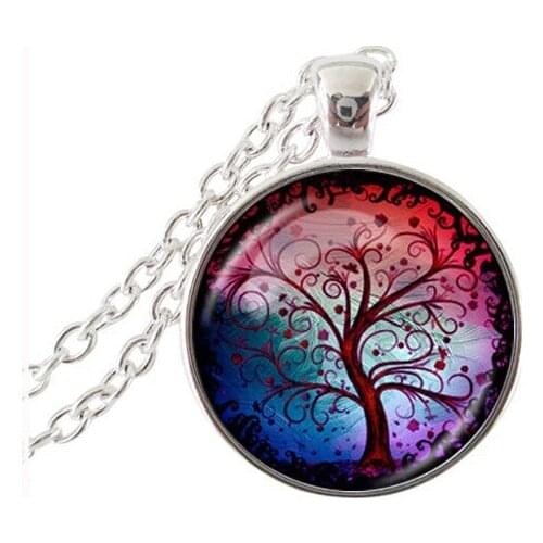 2017 New Collares Collier Maxi Necklace For Tree Necklace Life Jewelry Family Long Chain Glass Cabochon Pendant Women HZ1