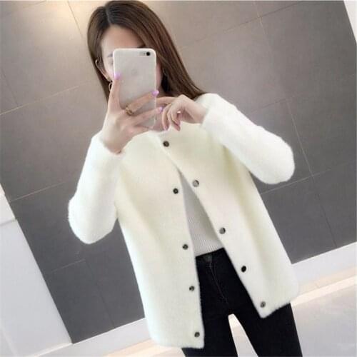 2021 New Womens Autumn Winter Loose Velvet Sweater Coat Hairy Soft Long-sleeved Mink Fur Cardigan Jackets White Black Red Khaki