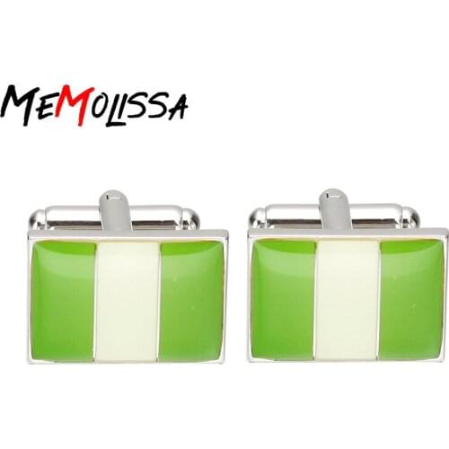 MeMolissa 2017 New Arrival Mens Cuff-Links Shirt Jewelry Enamel Trendy Square Green & White Nigeria National Flag Cuff links