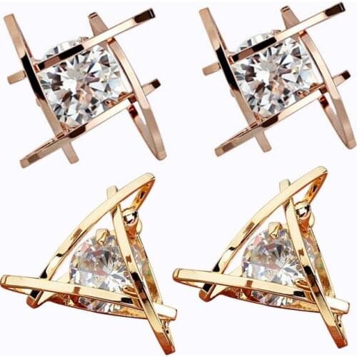 New Arrival Hot Geometry CZ Stone Stud Earrings Simple Delicate Gold and Silver Plating Office Lady All-Match Jewelry Earring