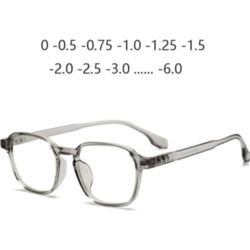 Blue Light Blocking Square Nearsighted Glasses Unisex Transparent Gray Myopic Lens Prescription Spectacle 0 -0.5 -0.75 To -6.0