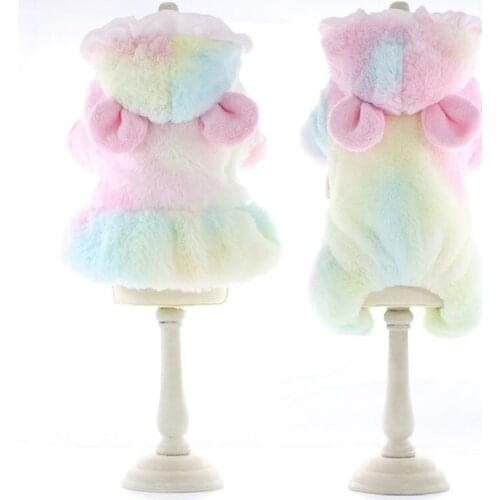 Winter Dog Jumpsuit Colorful Dress for Dogs Fleece Warm Teddy Poodle Clothes for Dogs XS S M L XL