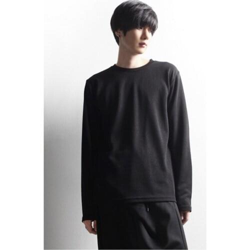 Solid color long sleeve t-shirt mens versatile simple cotton slim round neck T-shirt