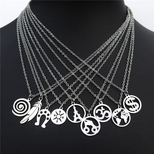 Stainless Steel Necklace World Map Compass Target Yoga Effiel Tower Dallor Sign Feather Pendant Stainless Steel Chain Jewelry