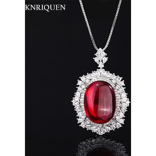 Vintage Noble 15*20mm Ruby Gemstone Rings Pendant Necklace for Women 925 Sterling Silver Wedding Engagement Jewelry Sets Gift