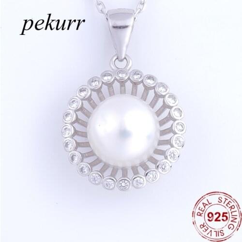 Pekurr 925 Sterling Silver Freshwater Natural Pearl Necklaces For Women 24 CZ Gems Hollow Flower Pandents Silver Chain Boho