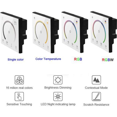 New 86 sty Touch Panel Switch DC12V 24V Controller Light Dimmer single color/CT/RGB/RGBW LED Strip Tempered Glass Wall Switch
