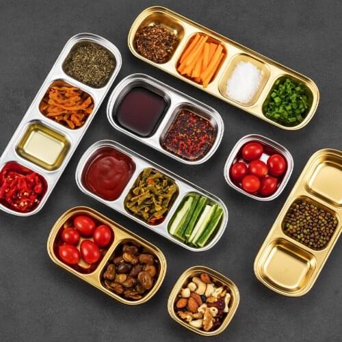 Multi-Style Stainless Steel Seasoning Dish Tableware Bowl BBQ Sushi Sauce Tray Hot Pot Dipping Snack Plate Kitchen Utensils