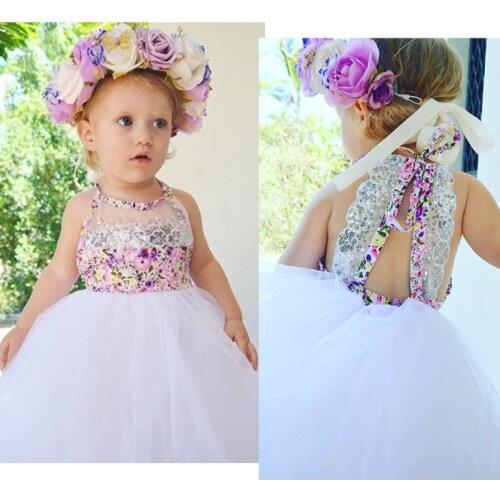 Pudcoco Cute Baby Dress Newborn Toddler Kids Girl Tulle Tutu Floral Lace Dress Party Wedding Gown Formal Dress Sundress Clothes