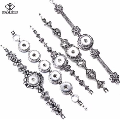 RoyalBeier 5pcs/lot Metal Snap Button Stainless Steel Love Flowers Charms Bracelet 18mm Black Metal Snap Button Jewelry SZ0563