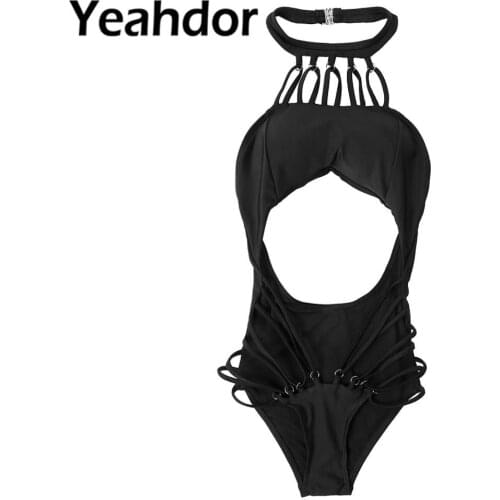 Sexy Women Ladies Off Shoulder Neck-Buckle One Piece Swimwear Swimming Bathing Suit Bikini 2021 Hollow Out Swimsuits Bodysuit