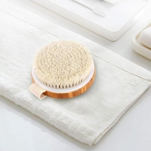 Wooden Bath Brush Body Massage Wood Exfoliation Shower Brush Horse Hair Natural Bathroom Scrubber Cleaning Brush D30