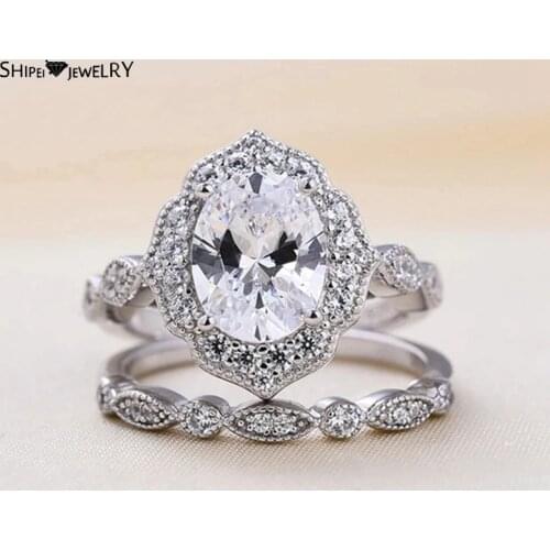 Shipei Temperament 925 Sterling Silver Oval Cut Created Moissanite Gemstone Vintage Bohemia Ring For Women Fine Jewelry Gifts