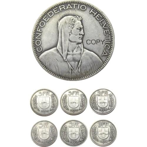 Switzerland 5Frs 1922-1928 6PCS Silver Plated Creative Copy Coin