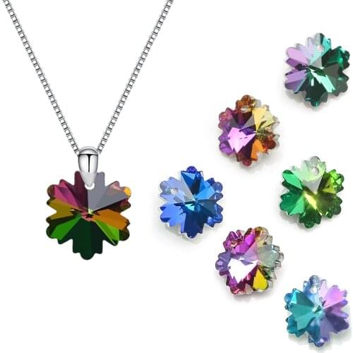 ZHUBI 14mm Snowflake Crystal Pendant Charm Glass Loose Beads For Women Jewelry Making Necklaces DIY Earring Findings 20pcs/lot