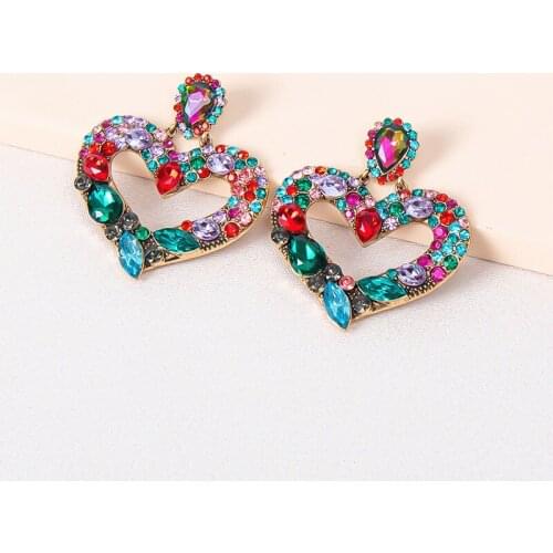 New Trend Ladies Sparkling Rhinestone Big Love Heart-shaped Pendant Earrings Fashion Jewelry Statement Accessories