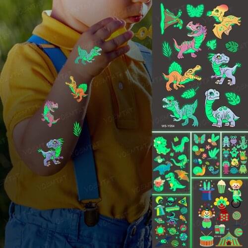 Luminous Glitter Tattoo Stickers Dinosaur Children Temporary Waterproof Jurassic Boy Tatto Body Art Cute Kid Cartoon Fake Tatoo