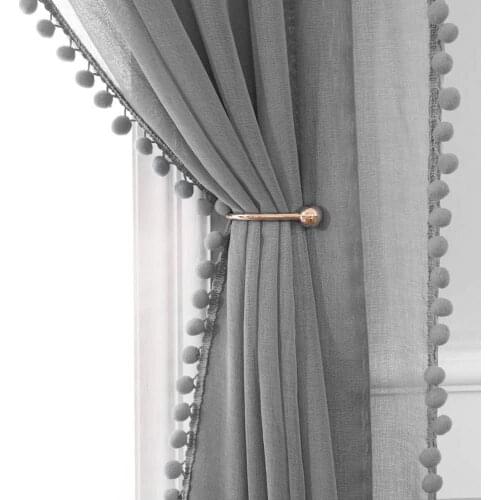 Thin Window Screening Gauze Tulle Drape Sheer Ball Pompom Voile Valance Curtains for Living Room Home Decor Summer curtain D30