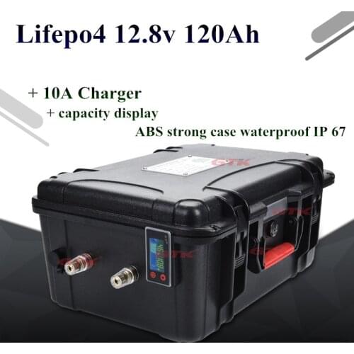 Waterproof 12V 120AH Lifepo4 battery USB port BMS for 1000W Ship machine inverter Emergency Power Supply Tricycle + 10A Charger
