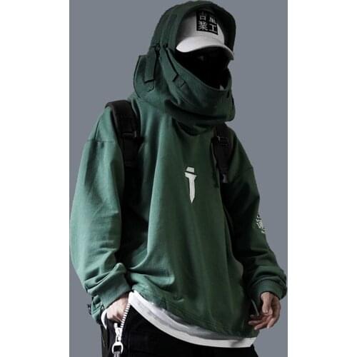 Japanese Hoodies Techwear Streetwear Hoodie Pullover Men Harajuku Neck Fish Mouth Sweatshirts Oversized Hip Hop Punk Tactical