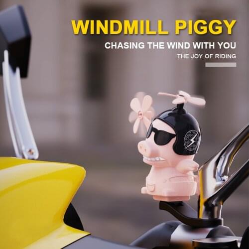 Funny Motorcycle Windmill Piggy Helmet Decoration Toy Pig Velcro Mirror Handlebar Mount Pig Multipurpose for Motorcycles Car