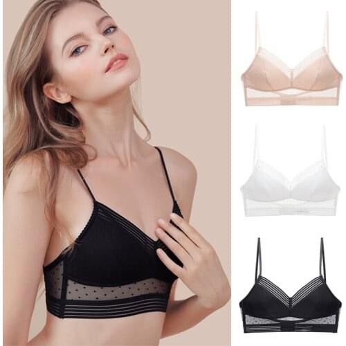 Sexy Backless Strapless Bra Push Up Plus Size Bras for Women Thin Lace Bralette Dots Mesh Lingerie Brassiere Low Back Underwear