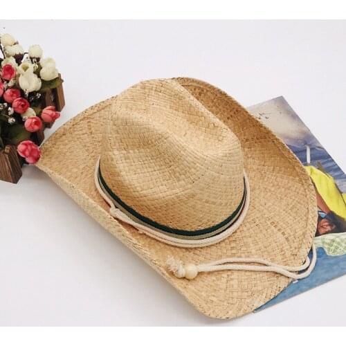 01907-fcm142 summer handmade raffia American west Cowboy Light breathe freely fedoras cap men women panama jazz hat