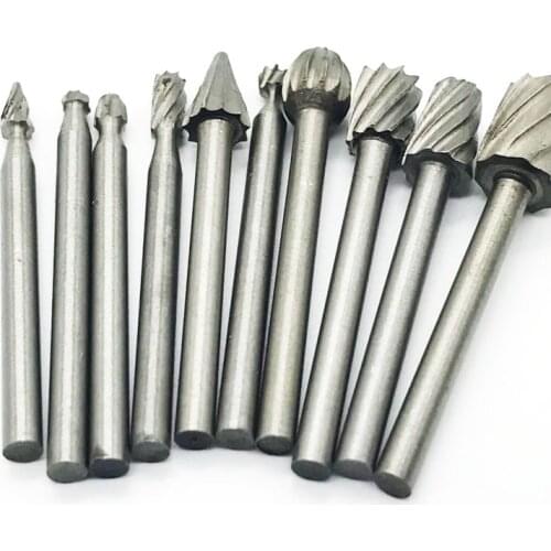 10pcs/set Burr Woodworking Drill Bit Set Rotary Files High Speed Steel Carving Rasps For Dremel 1/8 Inch Shank Wood Carving
