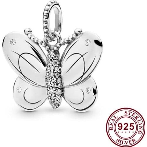 100% 925 Sterling Silver Silver Butterfly Flying Simple Fashion Pendant Fit Pandora Women Bracelet & Necklace Diy Jewelry