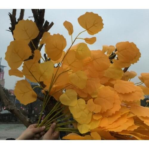 12pcs Artificial Populus Tree Leaf Branch For Plant Wall Background Wedding Home Hotal Office Bar Decorative