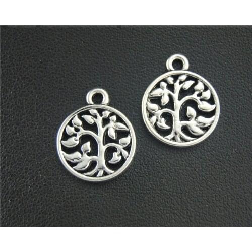 20Pcs Silver Color Round Shaped Tree Charms Finding Metal Plant Pendant Necklaces Earrings Jewelry 15x18mm A1878