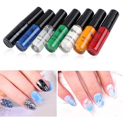 6 Colors Nail Stamping Transfer Polish Acrylic Gel Varnish French Tip Painting Printing Desgin Image Manicure Oil+1pc bright oil