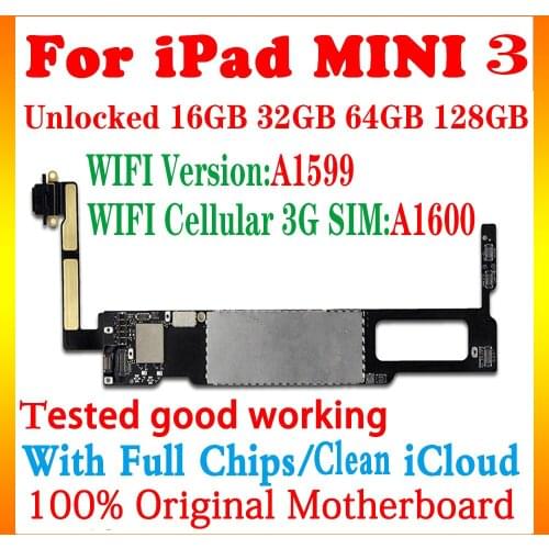 A1599 WIFI A1600 WIFI Cellular 3G SIM Motherboard For Ipad mini 3 logic boards Unlocked For Ipad mini 3 MINI3 mainboard Plate
