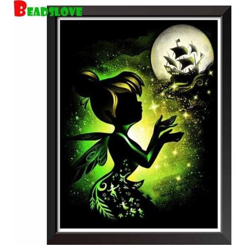 Flower Fairy Dream Moon Boat Full Square 5D Diy Round Diamond Painting Diamond Embroidery Cross Stitch Home Decoration B62