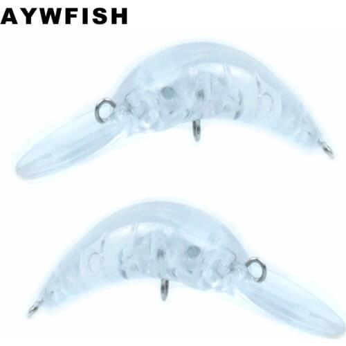 AYWFISH 50PCS A Lot Unpainted Crankbait DIY Floating 50mm 2g Transparent ABS Hard Plastic Body Mini Blank Fishing Minnow Lures