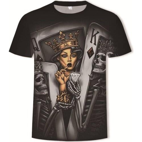 Brand skull T-shirt mens poker T-shirt printing beauty shirt printing skull funny T-shirt retro anime clothing short sleeves