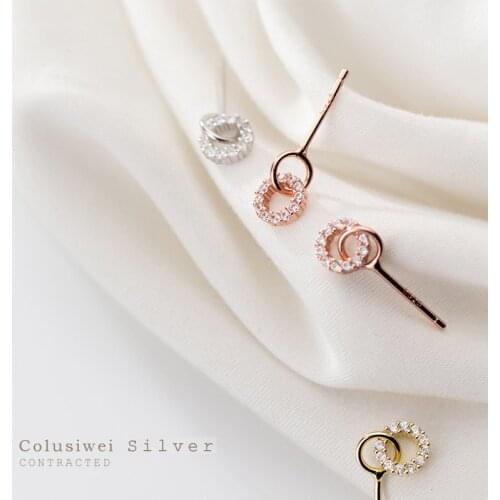 Colusiwei Dazzling Circle Stud Earrings for Women Clear 3 Color Cubic Zirconia Earrings 925 Sterling Silver Luxury Fine Jewelry