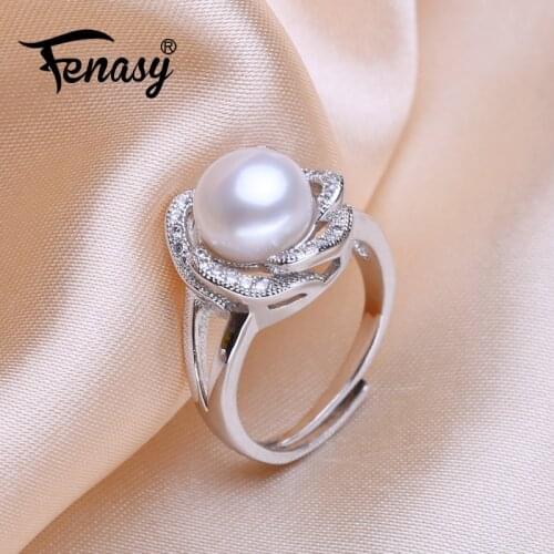 FENASY Silver Color Ring Luxury Natural Freshwater Pearl Rings For Women Female Party Wedding Fine Jewelry
