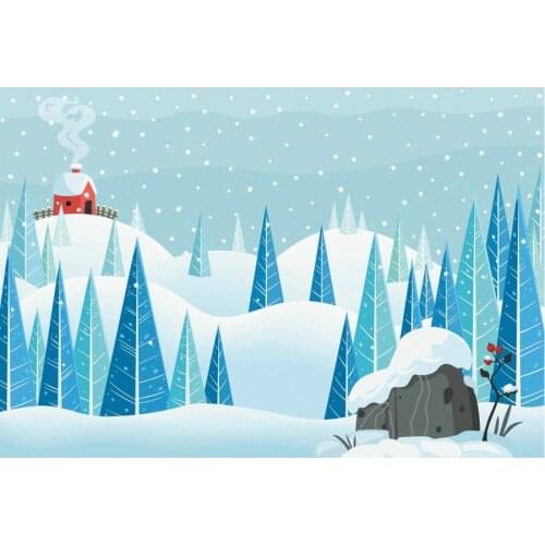 Christmas Backdrop Cartoon Winter Forest Cabin Photography Background New Year Xmas Party Decoration Photo Booth Studio Prop