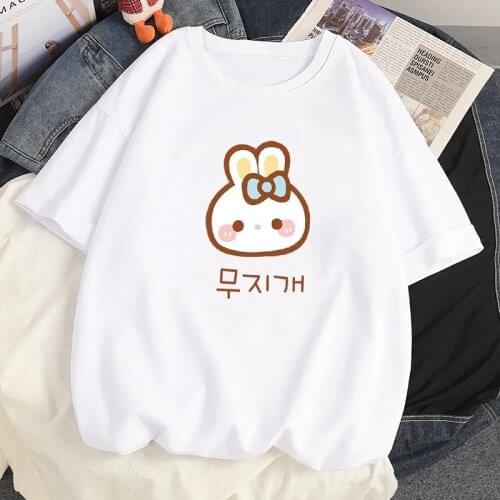 Harajuku Japanese Cute Cartoon Anime Cotton Loose Tees Ulzzang Large Size Printing Summer Short Sleeved T-Shirt Women Tops