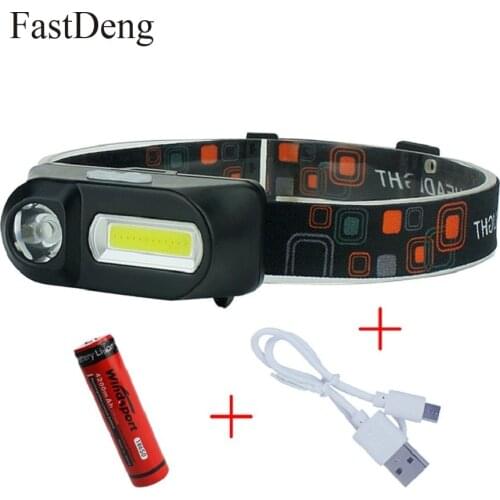 Headlight COB + XPE LED Headlamp USB Rechargeable LED Head Lamp Flashlight Torch Lanterna with 18650 Battery For Fishing Camping